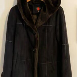 Gallery Petite Faux Suede and Fur-lined, Hooded Coat